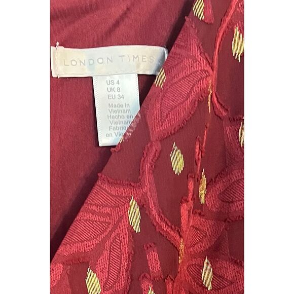 London Times Womens V-Neck Ruched Waist Tiered Skirt Dress -4 - Picture 5 of 8